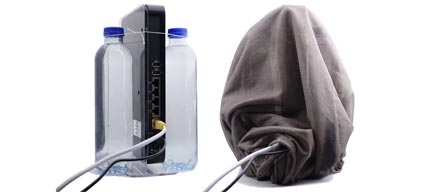 Router with saltwater bottles under the shielding