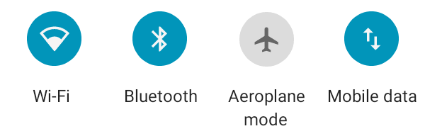 Icons for wi-fi, bluetooth, aeroplane mode and och mobile data.