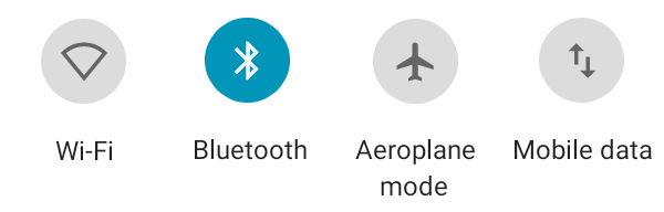 Symboler för wifi, bluetooth, flygläge och mobildata.