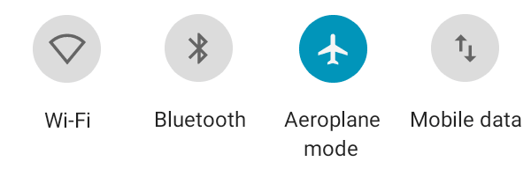 Symboler för wifi, bluetooth, flygläge och mobildata.